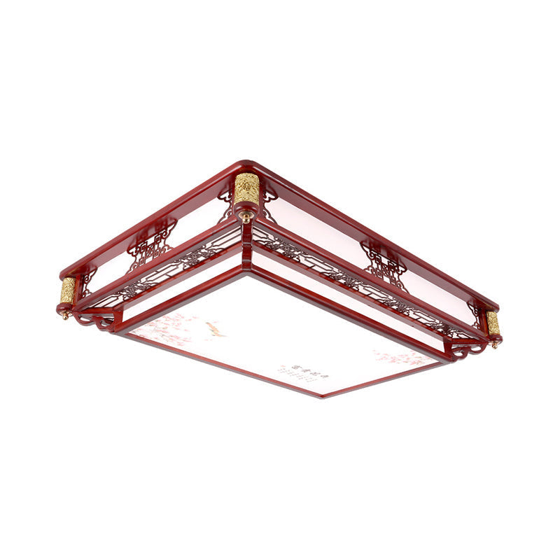 21.5"/39" LED Rectangle Flush Mount Traditional Dark Red Wood Light Fixture for Living Room