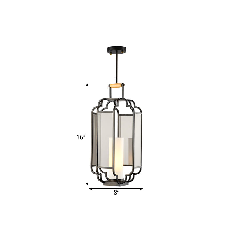 Light Tan Glass Hanging Pendant - Traditional Black Cylinder Pendulum For Living Room 8/10/12 Wide