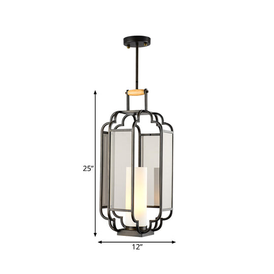 Light Tan Glass Hanging Pendant - Traditional Black Cylinder Pendulum For Living Room 8/10/12 Wide