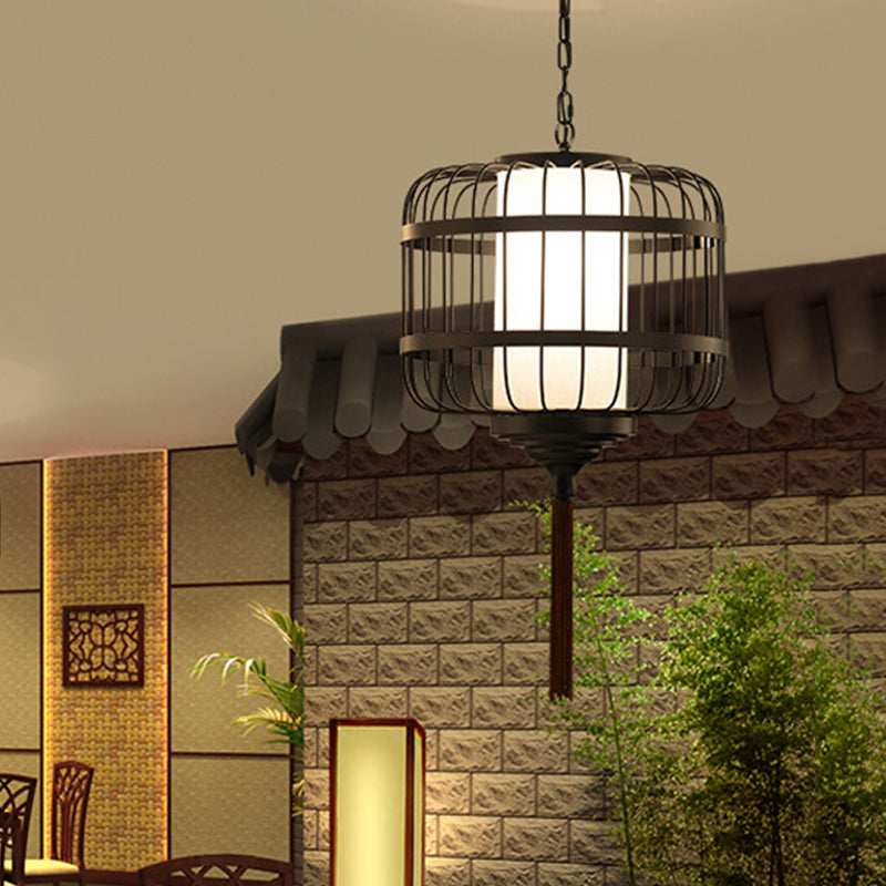 Black Fabric Cage Pendant Light - Ideal For Restaurants