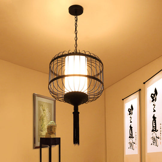 Black Fabric Cage Pendant Light - Ideal For Restaurants