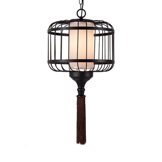 Black Fabric Cage Pendant Light - Ideal For Restaurants