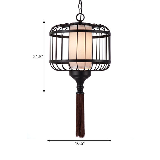 Black Fabric Cage Pendant Light - Ideal For Restaurants