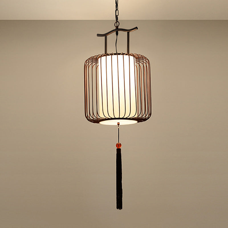 White/Red Lantern Pendant Light Classic Fabric Various Sizes 1-Light Tea Room Suspension Lamp