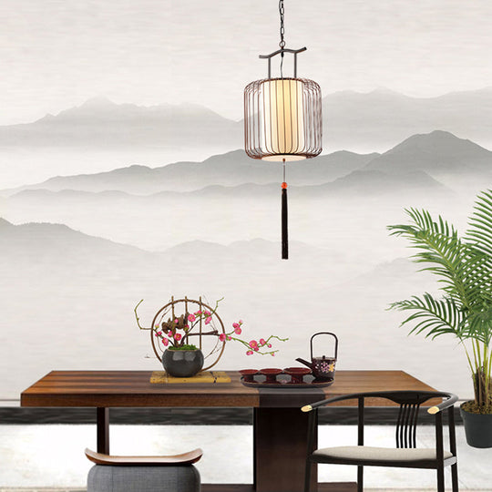 White/Red Lantern Pendant Light Classic Fabric Various Sizes 1-Light Tea Room Suspension Lamp