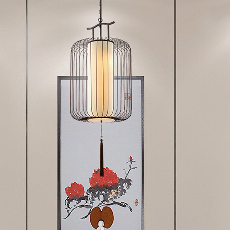 White/Red Lantern Pendant Light Classic Fabric Various Sizes 1-Light Tea Room Suspension Lamp