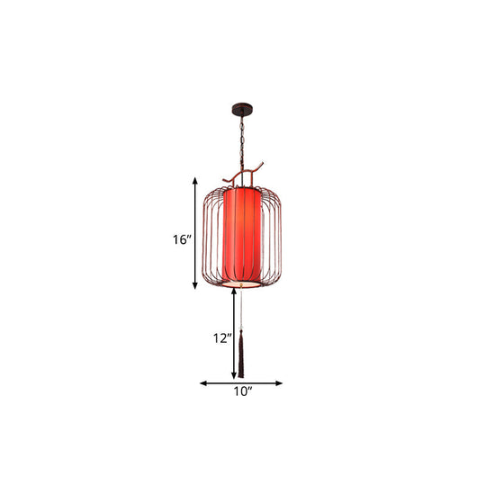 White/Red Lantern Pendant Light Classic Fabric Various Sizes 1-Light Tea Room Suspension Lamp