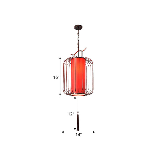 White/Red Lantern Pendant Light Classic Fabric Various Sizes 1-Light Tea Room Suspension Lamp