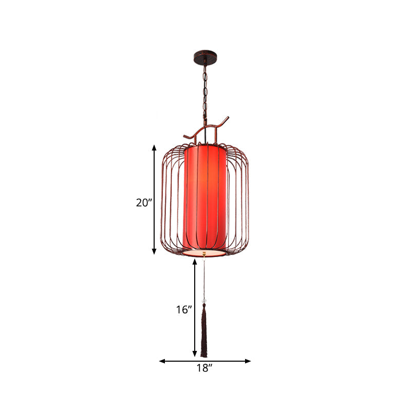 White/Red Lantern Pendant Light Classic Fabric Various Sizes 1-Light Tea Room Suspension Lamp