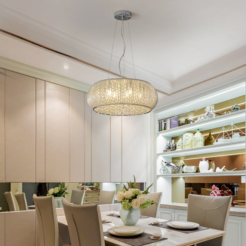 Lustre suspendu en cristal à 8 têtes - Suspension chromée moderne pour salle à manger