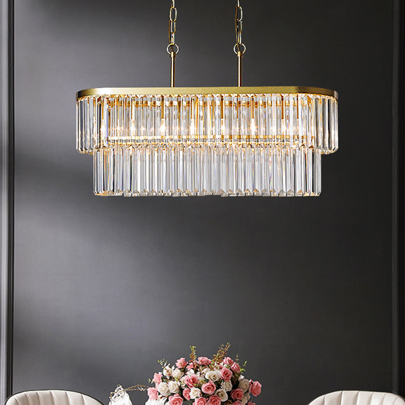 Oval Island Ceiling Light With Postmodern Design - 4 Clear Crystal Rod Suspension Heads