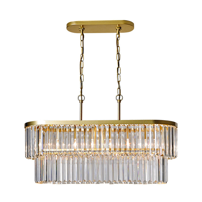 Oval Island Ceiling Light With Postmodern Design - 4 Clear Crystal Rod Suspension Heads