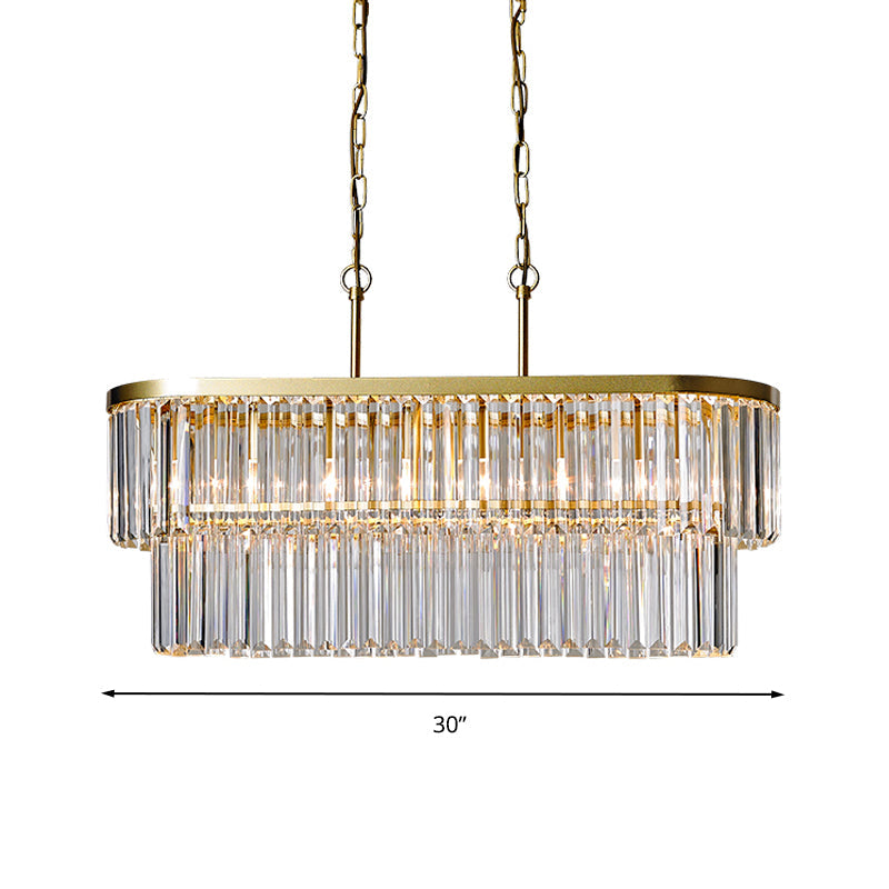 Oval Island Ceiling Light With Postmodern Design - 4 Clear Crystal Rod Suspension Heads