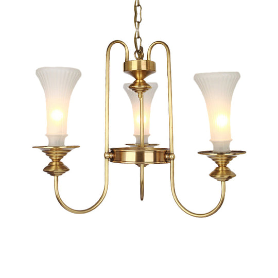 Colonial White Glass Floral Chandelier Light With Gold Accent - 3/6/8 Head Living Room Hanging Lamp