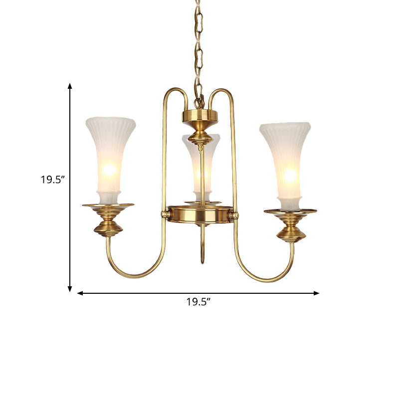 Colonial White Glass Floral Chandelier Light With Gold Accent - 3/6/8 Head Living Room Hanging Lamp