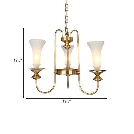 Colonial White Glass Floral Chandelier Light With Gold Accent - 3/6/8 Head Living Room Hanging Lamp