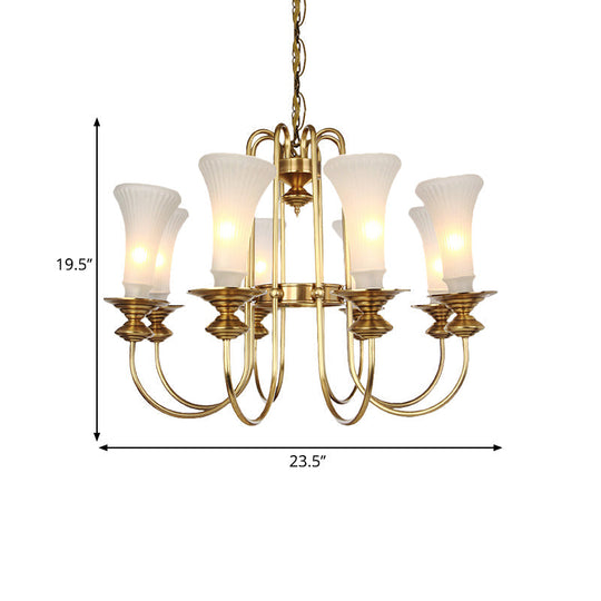 Colonial White Glass Floral Chandelier Light With Gold Accent - 3/6/8 Head Living Room Hanging Lamp