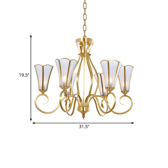 Gold Finish 6-Light Colonial Chandelier With Frosted Glass Flower Shades