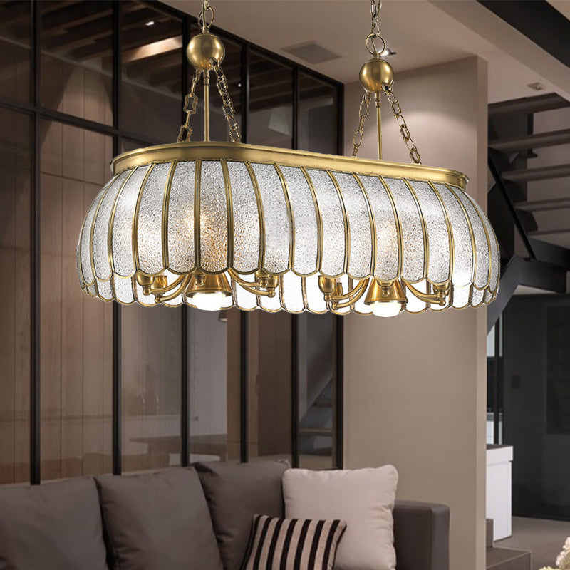 Gold Colonial Style Bubble Glass Pendant Ceiling Light For Kitchen With 10 Scallop Accented Heads