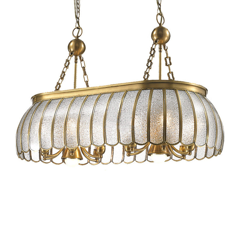 Gold Colonial Style Bubble Glass Pendant Ceiling Light For Kitchen With 10 Scallop Accented Heads