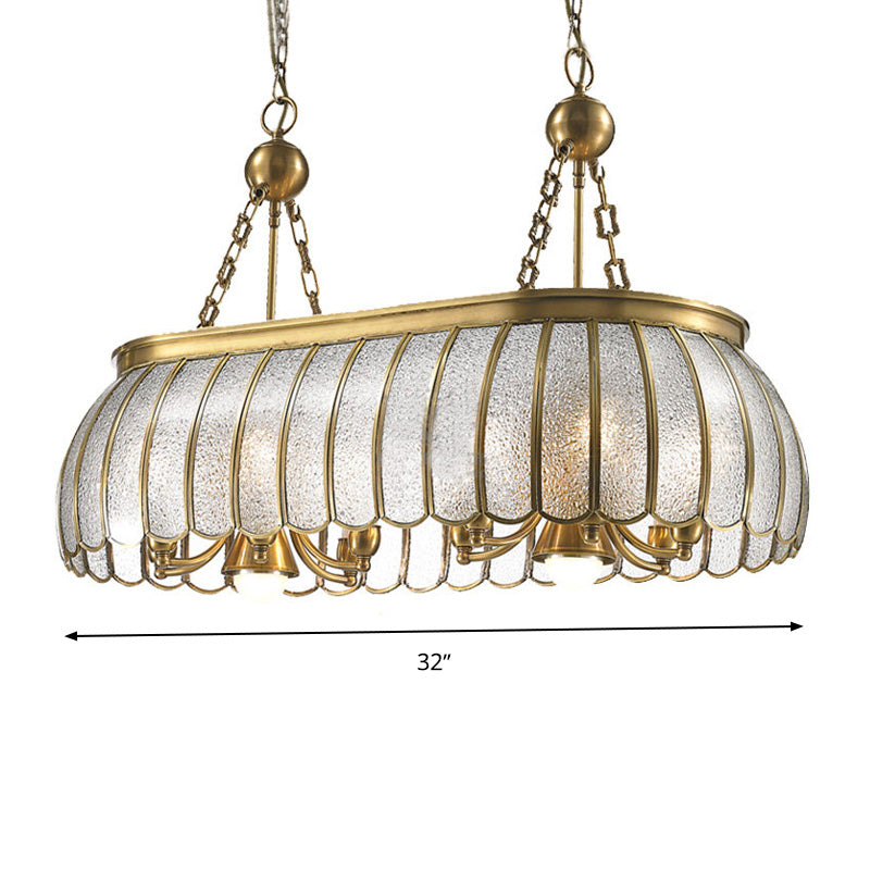 Gold Colonial Style Bubble Glass Pendant Ceiling Light For Kitchen With 10 Scallop Accented Heads