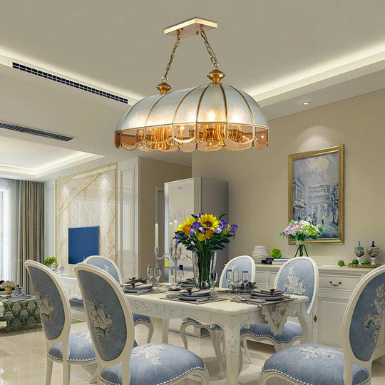 Gold Dome Island Chandelier With Frosted Glass - 14 Lights Ceiling Pendant For Colonial Dining Room