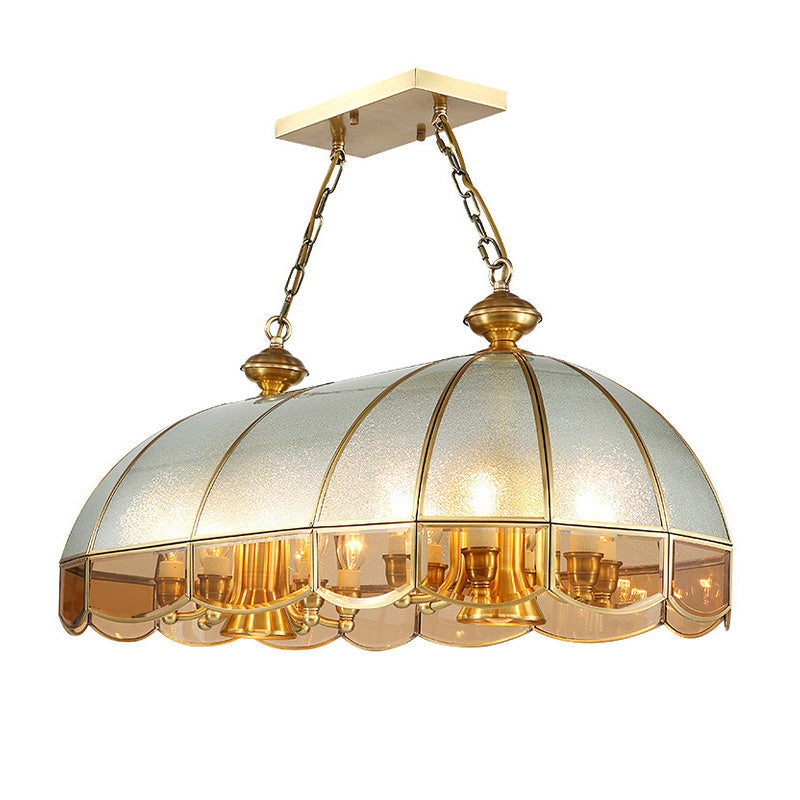 Gold Dome Island Chandelier With Frosted Glass - 14 Lights Ceiling Pendant For Colonial Dining Room