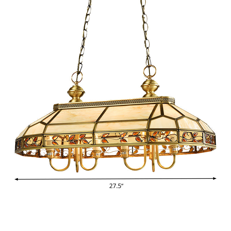 Faceted Island Lighting Fixture - 6-Headed White Glass Pendant Ceiling Light In Gold Colonial Style