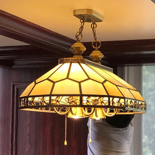 12 Bulbs Faceted Colonial Gold Island Lighting With Frosted Glass Suspension Lamp For Restaurants