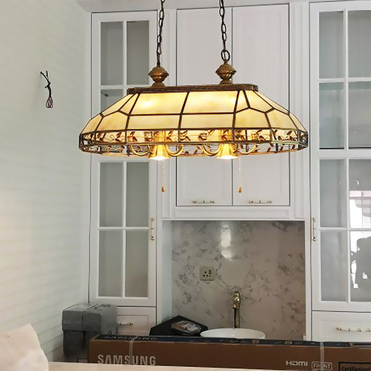 12 Bulbs Faceted Colonial Gold Island Lighting With Frosted Glass Suspension Lamp For Restaurants