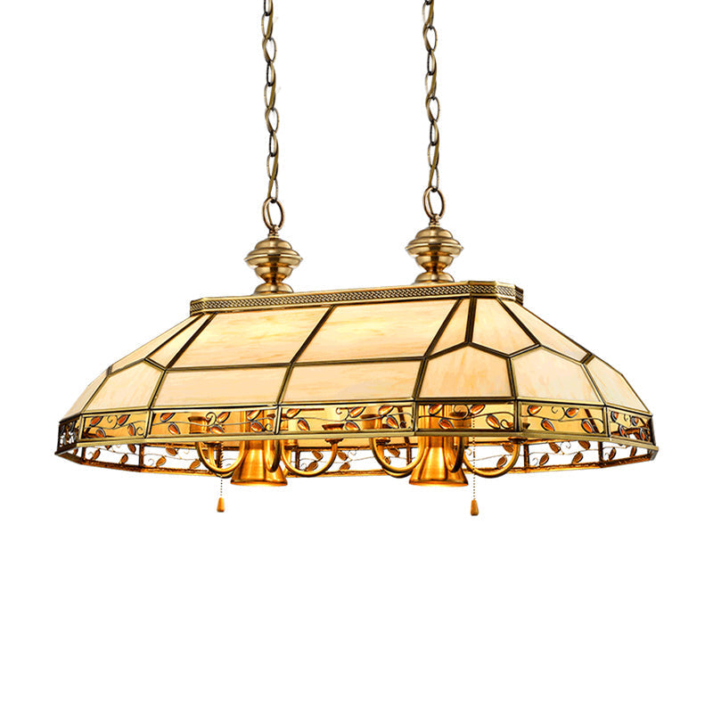 12 Bulbs Faceted Colonial Gold Island Lighting With Frosted Glass Suspension Lamp For Restaurants