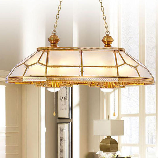 Opal Blown Glass Colonial Island Light With Gold Finish - 8-Head Hanging Pendant For Living Room