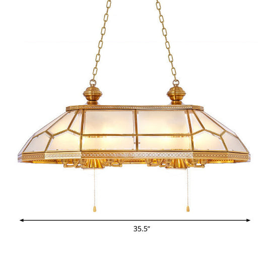 Opal Blown Glass Colonial Island Light With Gold Finish - 8-Head Hanging Pendant For Living Room