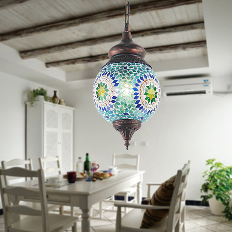 Moroccan Blue Metal Pendant Light Fixture - Stylish Dining Room Hanging Lamp Kit