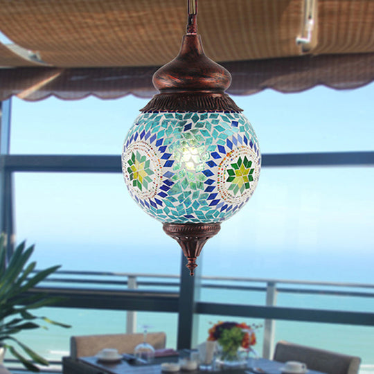 Moroccan Blue Metal Pendant Light Fixture - Stylish Dining Room Hanging Lamp Kit