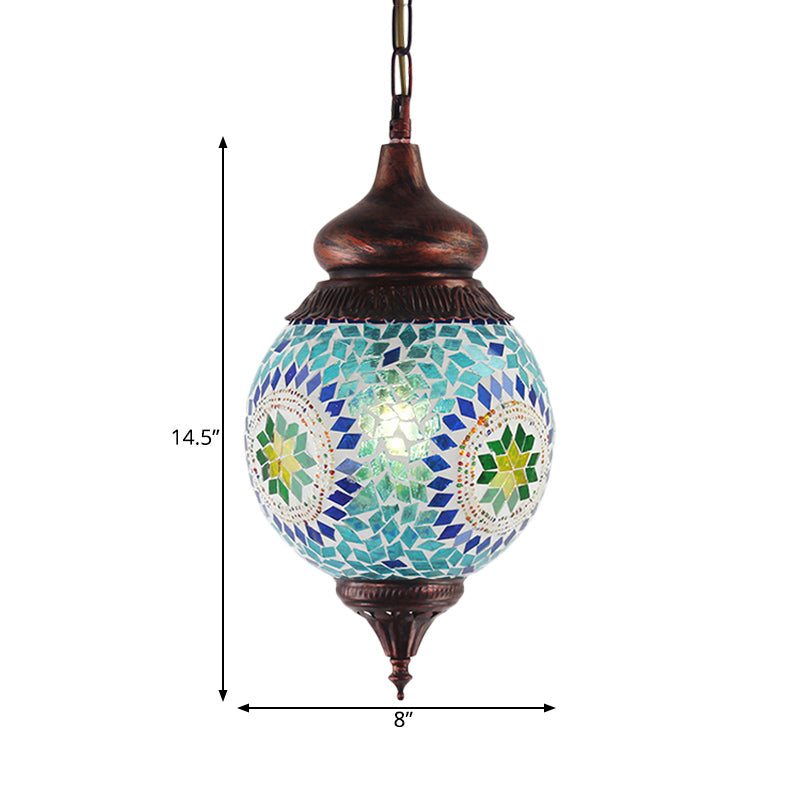 Moroccan Blue Metal Pendant Light Fixture - Stylish Dining Room Hanging Lamp Kit