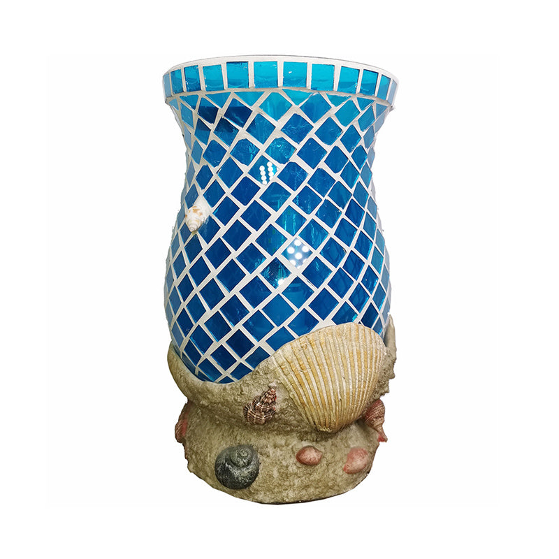 Light Blue Glass Desk With Shell Accent - Moroccan Style For Bedroom Task Lighting