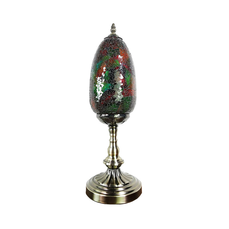 Turkish Stained Glass Oval Shade Bronze Table Lamp For Bedroom