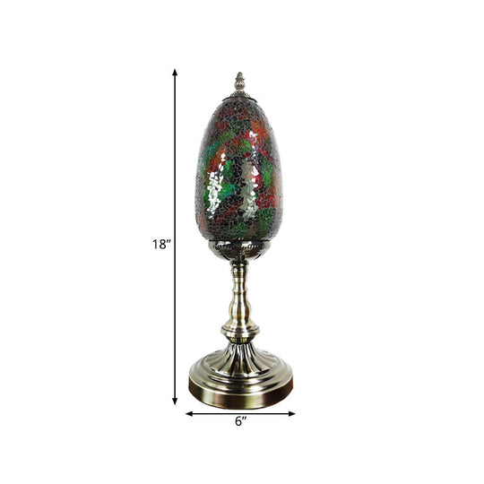 Turkish Stained Glass Oval Shade Bronze Table Lamp For Bedroom