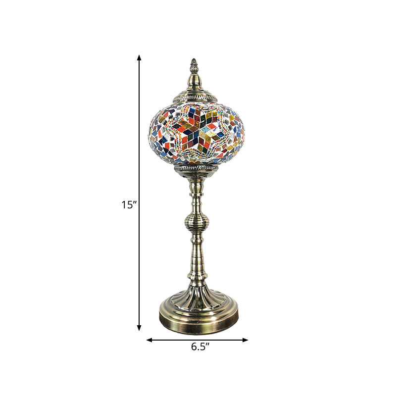 Moroccan Stained Glass Bronze Table Light: Spherical Task Lighting For Restaurants