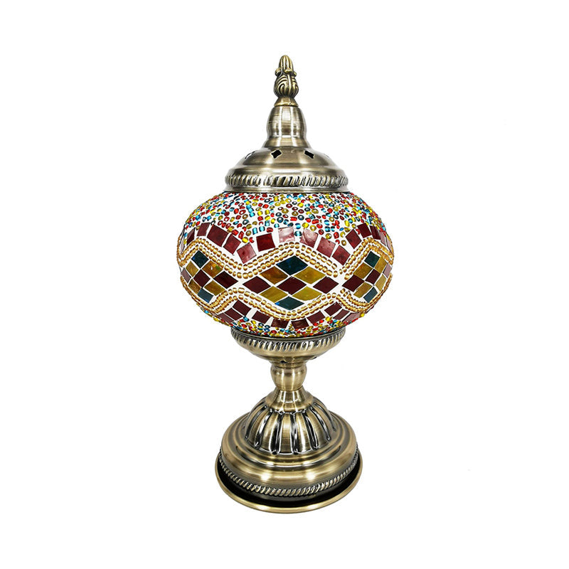 Moroccan Stained Glass Desk Lamp With Bronze Finish - Elegant 1-Light Table Light For Bedroom