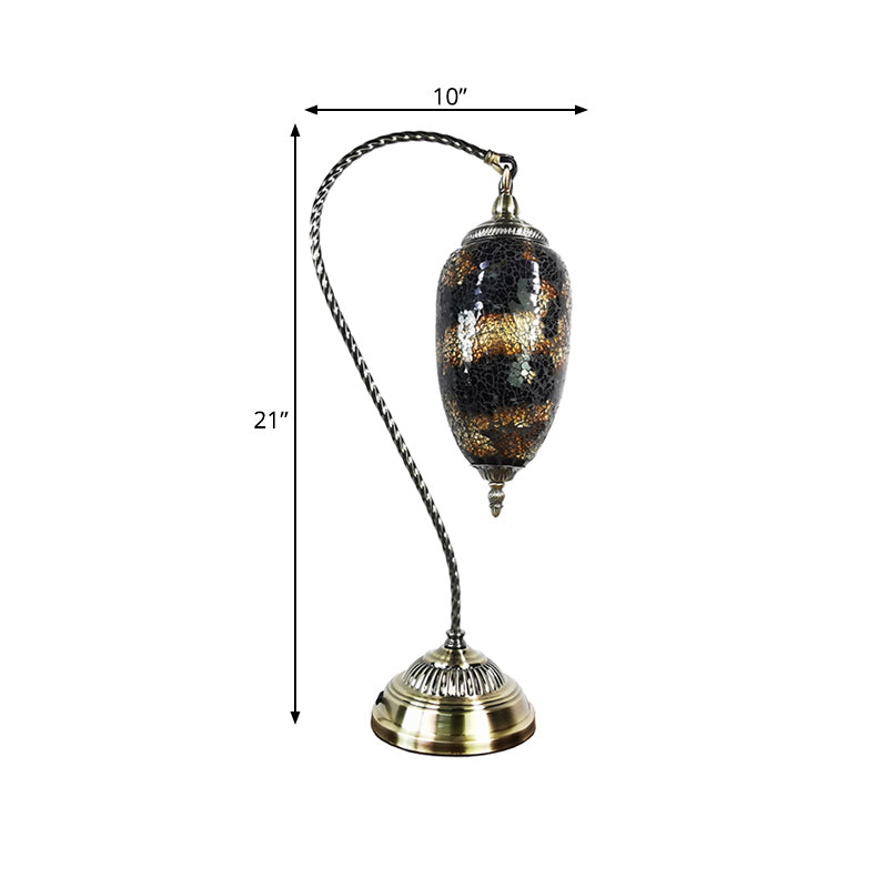 Vintage Stained Glass Night Light Table Lamp With Curved Arm In Bronze