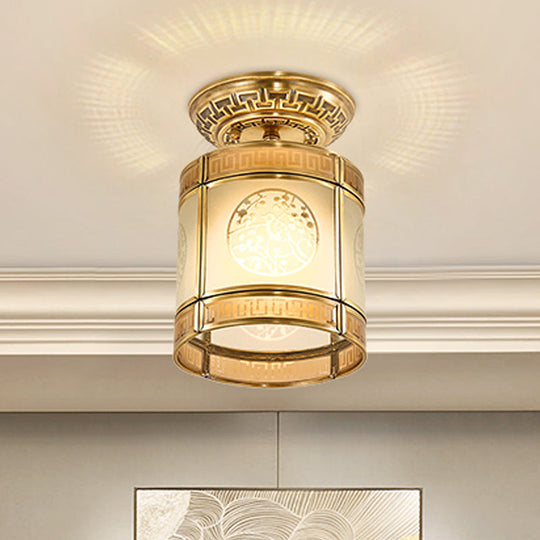 Brass Cylinder Flush-Mount Light for Corridor