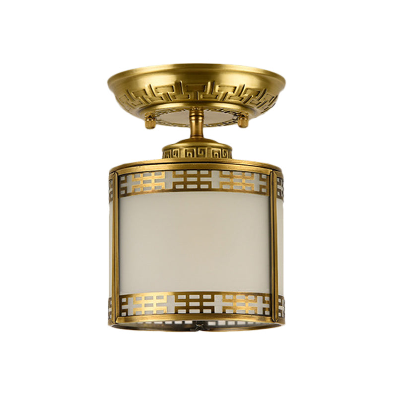 Brass Cylinder Flush-Mount Light for Corridor