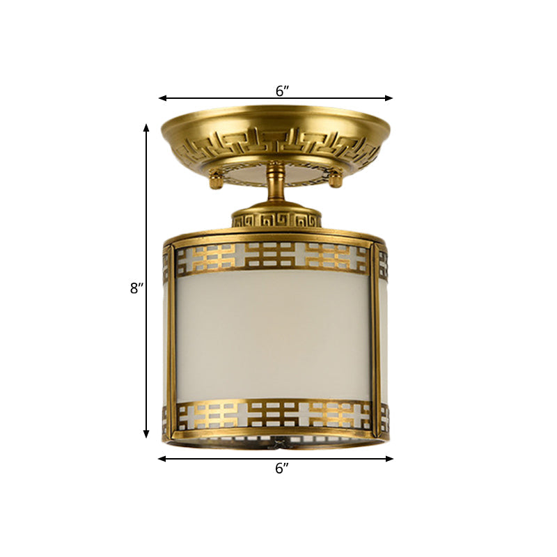 Brass Cylinder Flush-Mount Light for Corridor