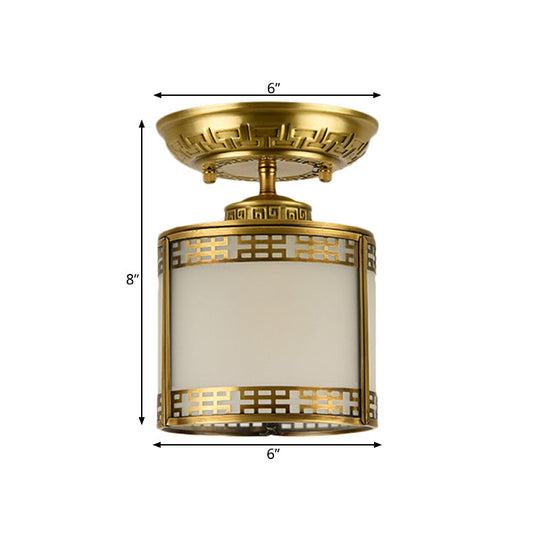 Brass Cylinder Flush-Mount Light for Corridor