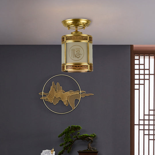 Brass Cylinder Flush-Mount Light for Corridor