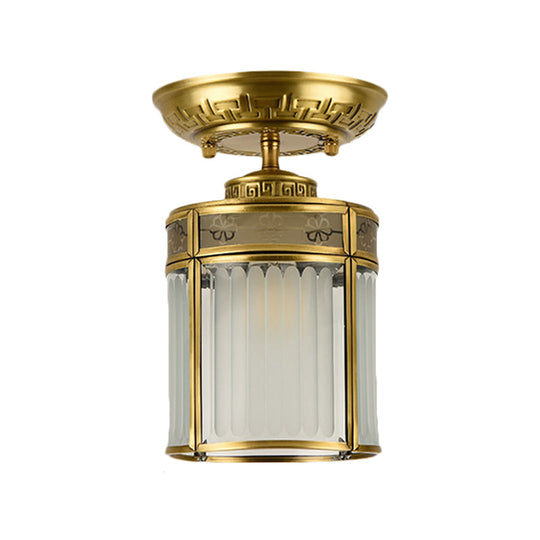 Traditional Brass Semi-Mount Cylinder Ceiling Lamp with 1 Light for Corridors