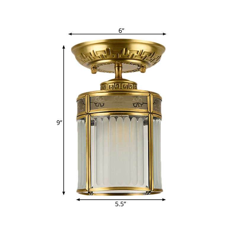 Traditional Brass Semi-Mount Cylinder Ceiling Lamp with 1 Light for Corridors