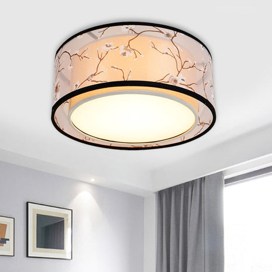 White 16/19.5/23.5 Wide 4-Light Flush Mount Lamp - Traditional Fabric Drum Shade Ceiling Light